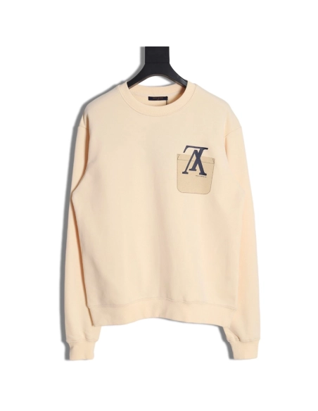 Louis Vuitton Fake Pocket Lettering Print Crew Neck Sweatshirt,Cheap Replica Reps Louis Vuitton