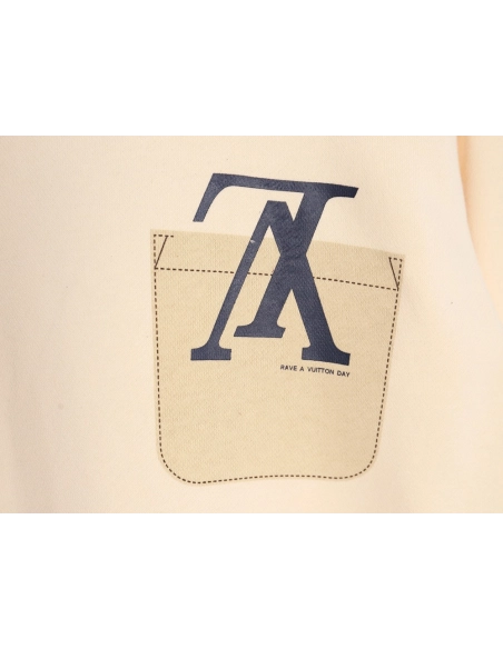 Louis Vuitton Fake Pocket Lettering Print Crew Neck Sweatshirt,Cheap Replica Reps Louis Vuitton