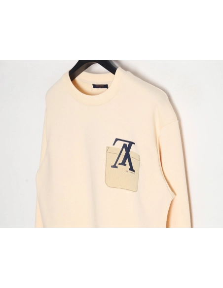 Louis Vuitton Fake Pocket Lettering Print Crew Neck Sweatshirt,Cheap Replica Reps Louis Vuitton