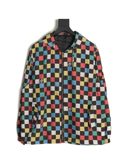 Louis Vuitton Checkerboard Hooded Windbreaker Jacket XSL,Cheap Replica Reps Louis Vuitton