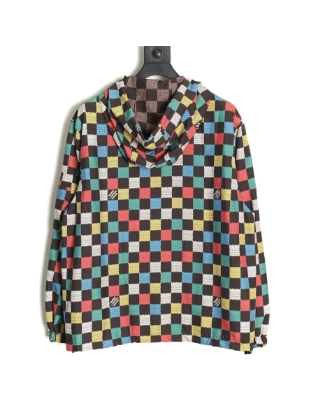 Louis Vuitton Checkerboard Hooded Windbreaker Jacket XSL,Cheap Replica Reps Louis Vuitton