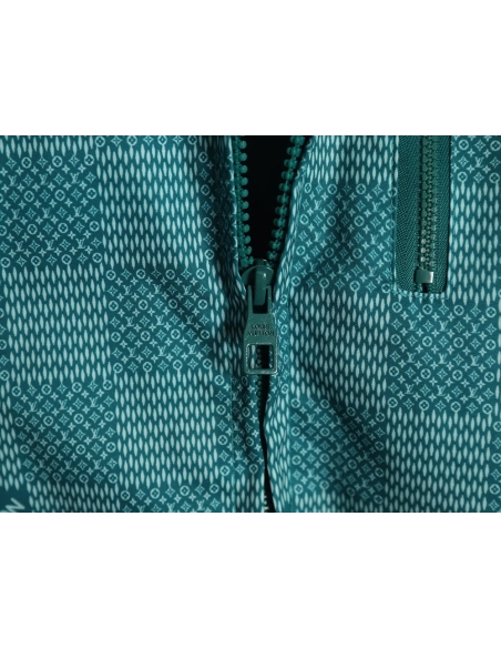 Louis Vuitton Green Checkerboard Hooded Windbreaker Jacket XSL,Cheap Replica Reps Louis Vuitton