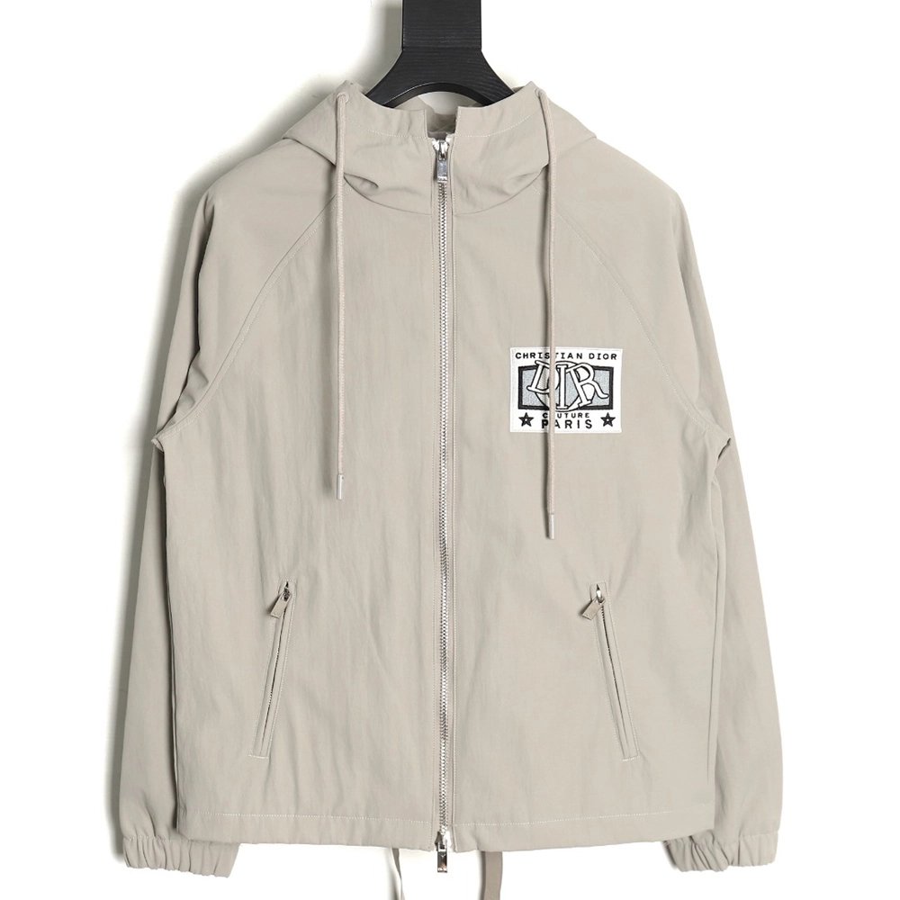 Dior letter embroidered hooded trench coat,Cheap Replica Reps Dior