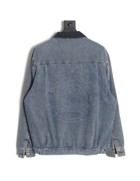 Stussy x Levis 150th Anniversary Embossed Denim DoubleFaced Jacket,Cheap Replica Reps Stussy