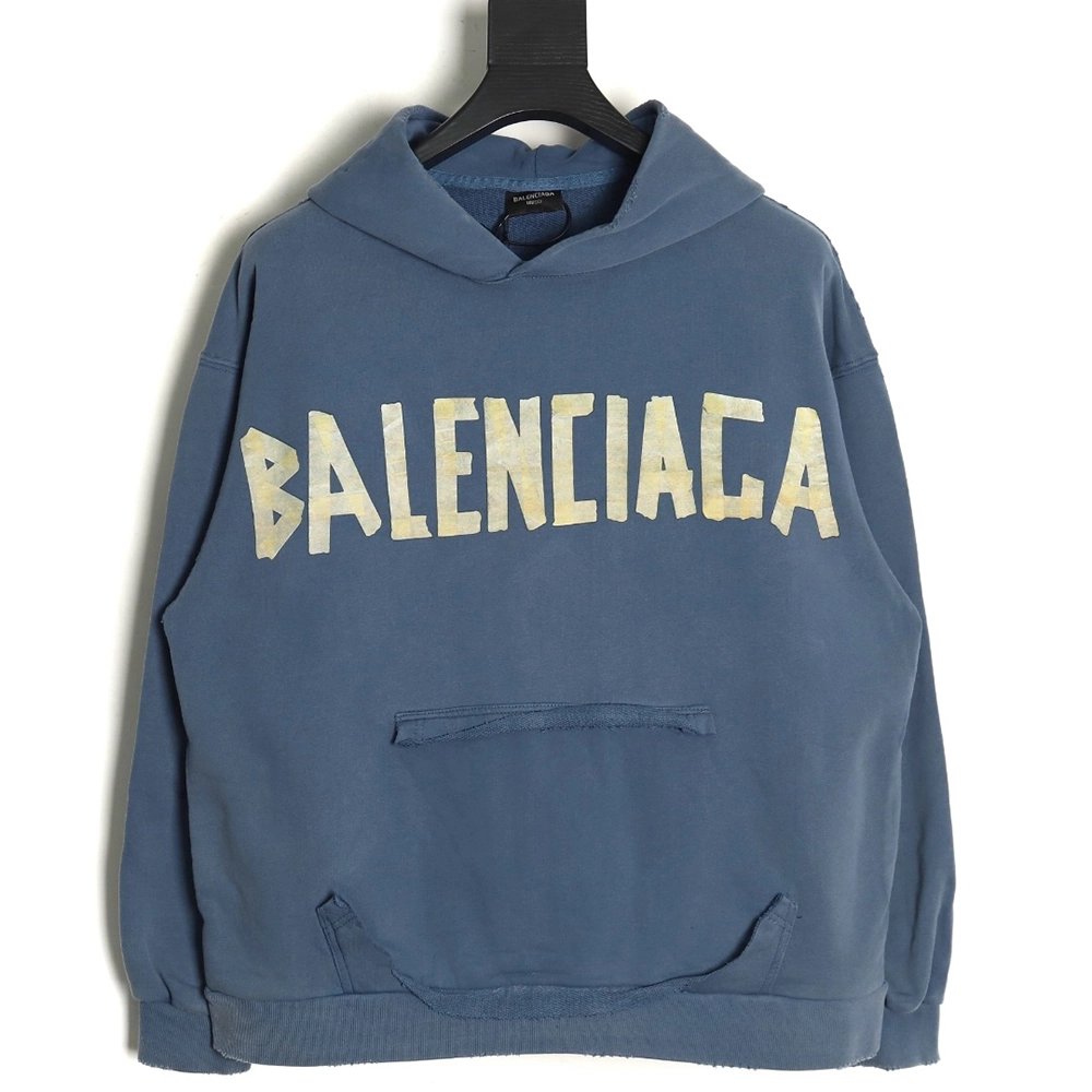 Balenciaga tape haze blue hooded sweatshirt,Cheap Replica Reps Balenciaga