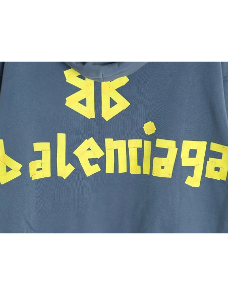 Balenciaga tape haze blue hooded sweatshirt,Cheap Replica Reps Balenciaga