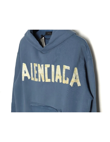 Balenciaga tape haze blue hooded sweatshirt,Cheap Replica Reps Balenciaga