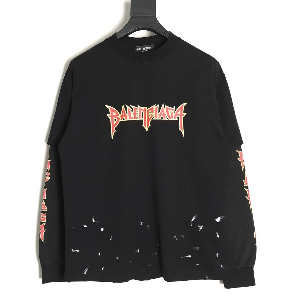 Balenciaga flame logo letter print fake twopiece long sleeve TSK1,Cheap Replica Reps Balenciaga