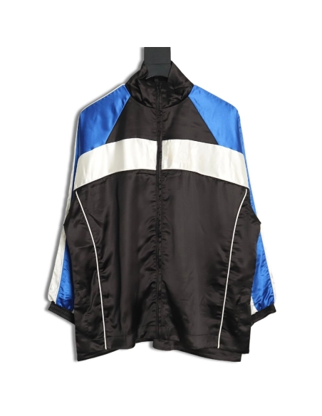 Balenciaga blue and white stitching stand collar jacket,Cheap Replica Reps Balenciaga