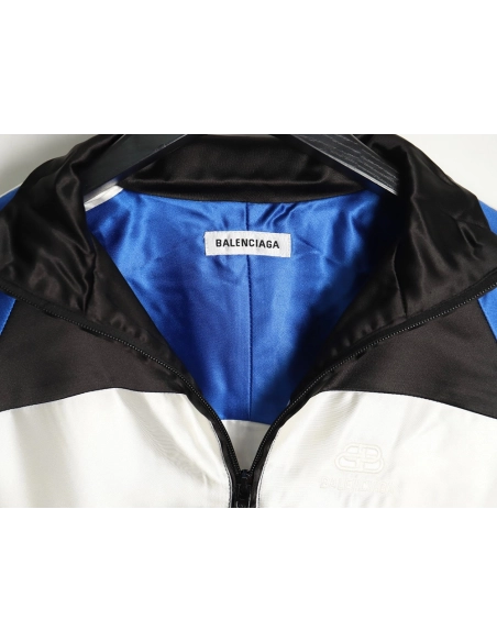 Balenciaga blue and white stitching stand collar jacket,Cheap Replica Reps Balenciaga