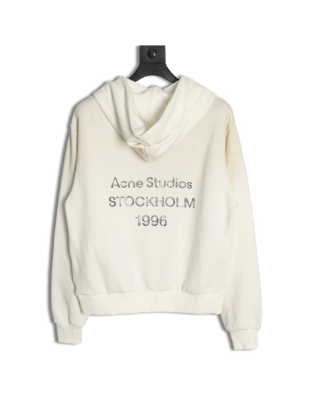Acne Studios 1996 Washed Distressed Hoodie (White),Cheap Replica Reps Acne Studios