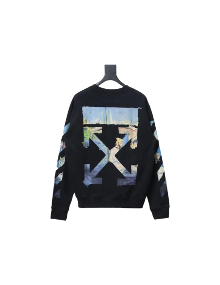 Off white oil painting print crew neck sweatshirt TSK1,Cheap Replica Reps Off White