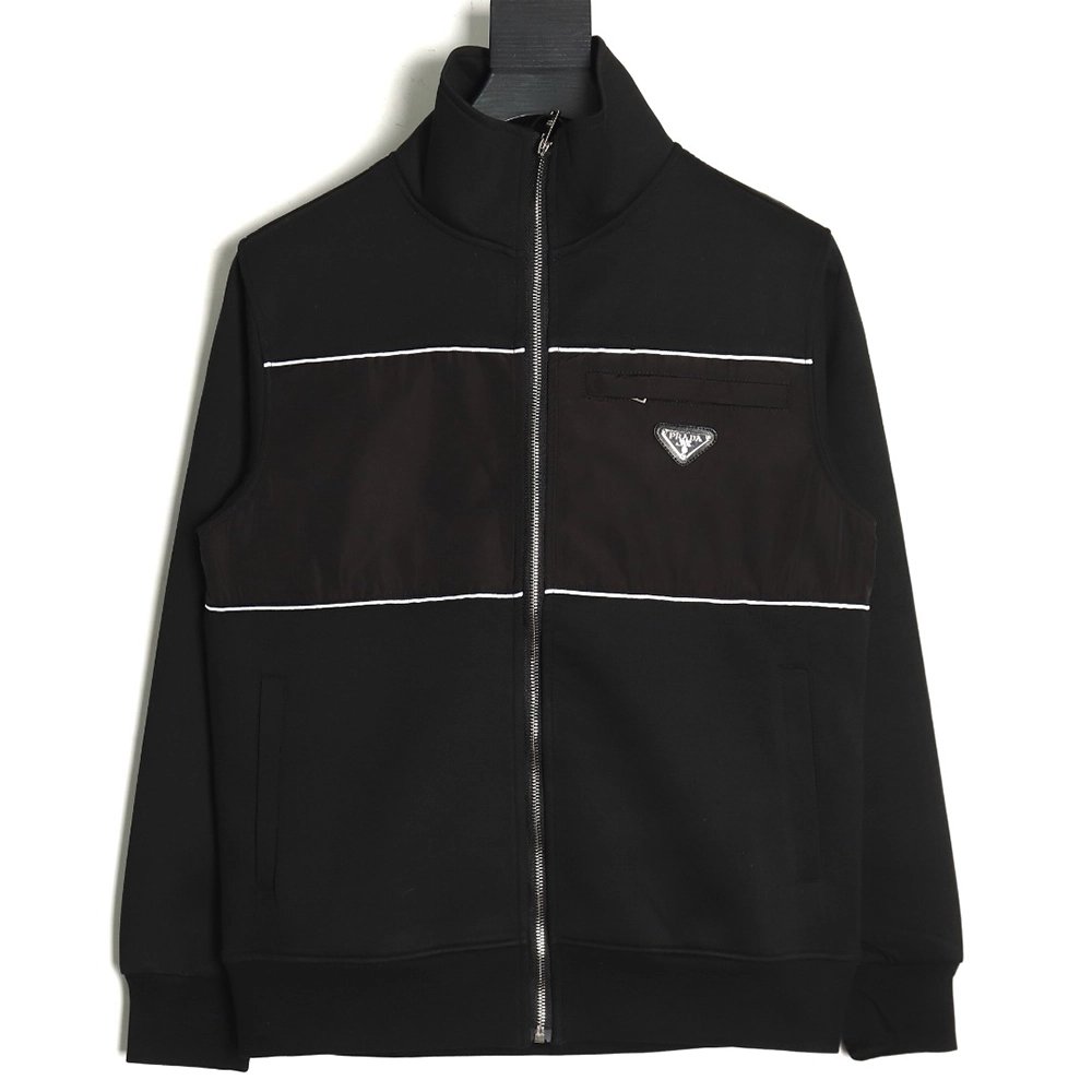 Prada triangle logo patchwork reflective stripe jacket,Cheap Replica Reps Prada