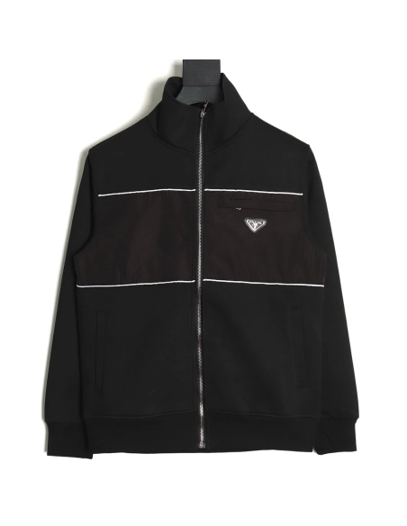 Prada triangle logo patchwork reflective stripe jacket,Cheap Replica Reps Prada