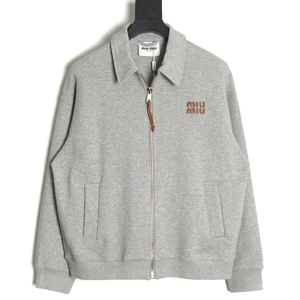 Miu Miu lettering patch zipup jacket,Cheap Replica Reps Miu Miu