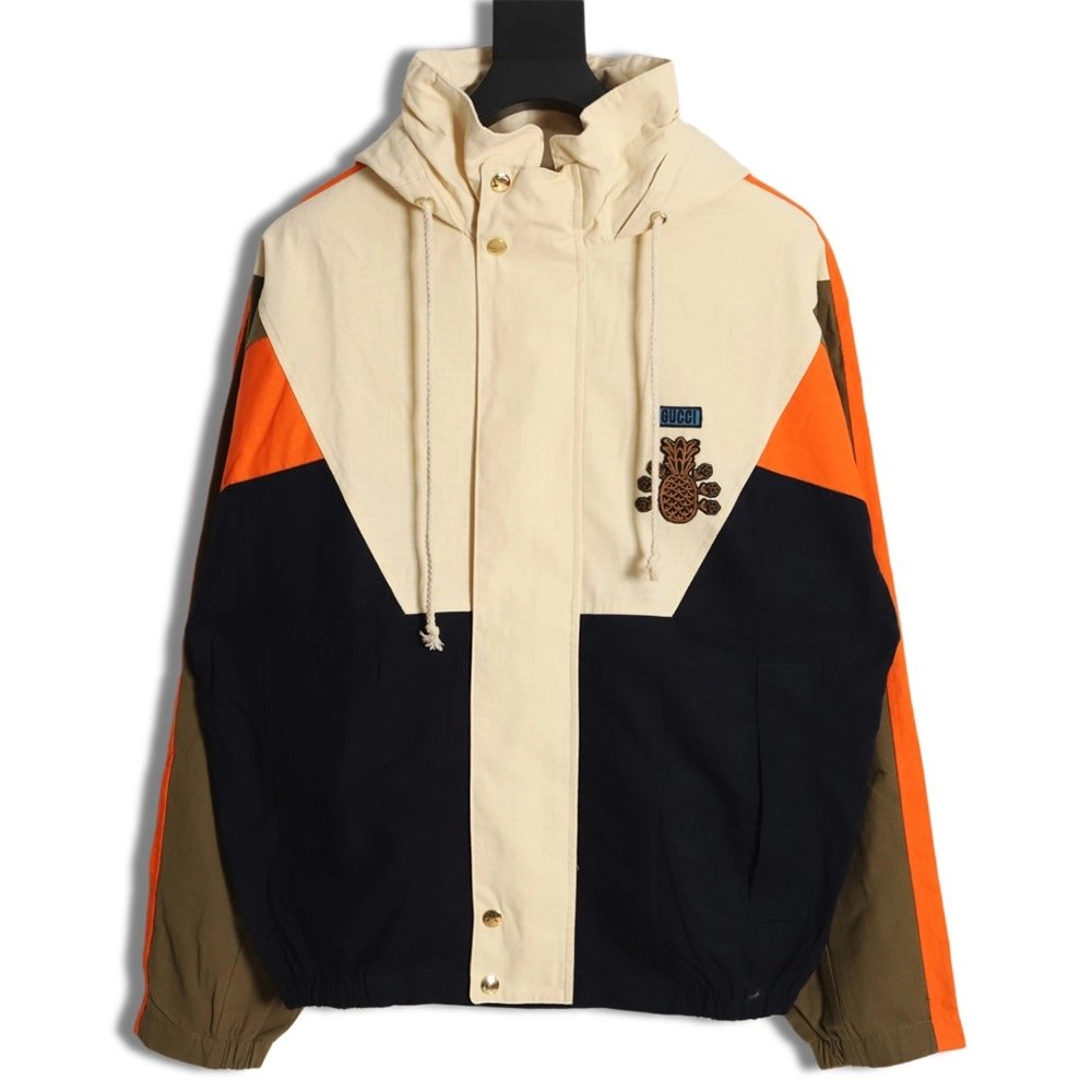Gucci pineapple embroidery zipper pocket hooded jacket,Cheap Replica Reps Gucci