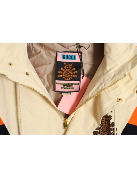 Gucci pineapple embroidery zipper pocket hooded jacket,Cheap Replica Reps Gucci