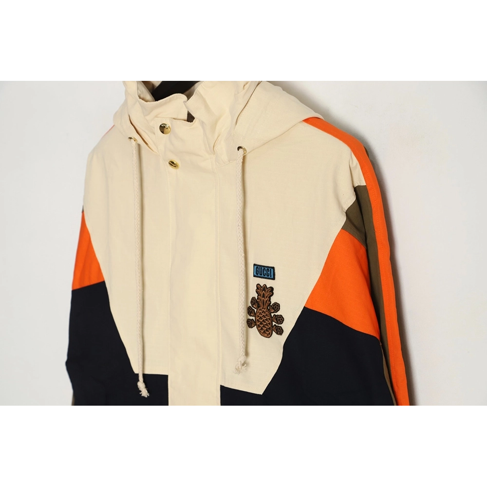Gucci pineapple embroidery zipper pocket hooded jacket,Cheap Replica Reps Gucci