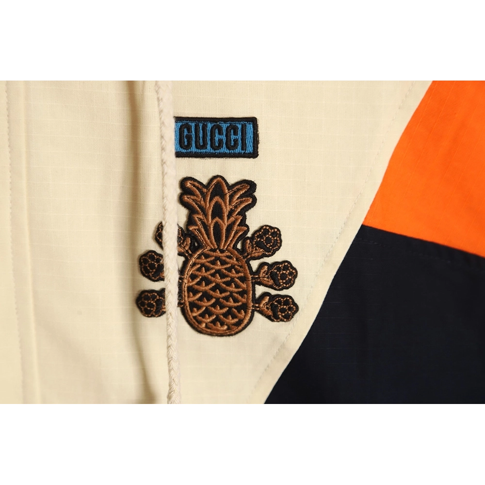 Gucci pineapple embroidery zipper pocket hooded jacket,Cheap Replica Reps Gucci