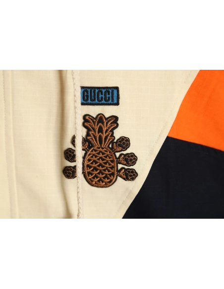 Gucci pineapple embroidery zipper pocket hooded jacket,Cheap Replica Reps Gucci