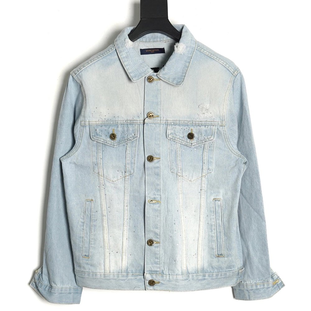 Louis Vuitton Gypsophila hot diamond embroidery denim jacket,Cheap Replica Reps Louis Vuitton