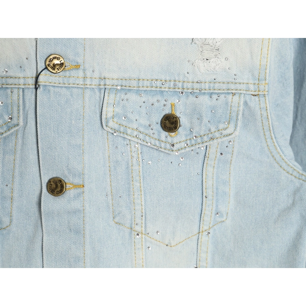 Louis Vuitton Gypsophila hot diamond embroidery denim jacket,Cheap Replica Reps Louis Vuitton