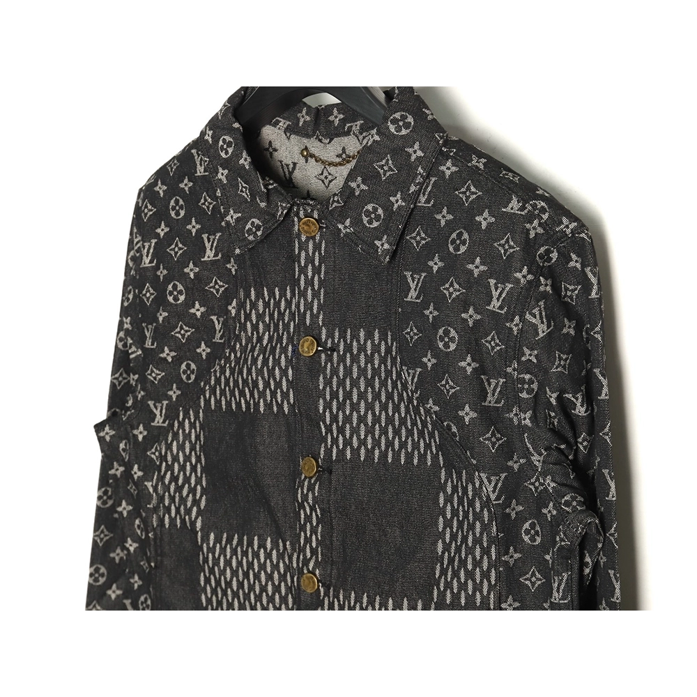 Louis Vuitton checkered floral denim longsleeved jacket TSK1,Cheap Replica Reps Louis Vuitton
