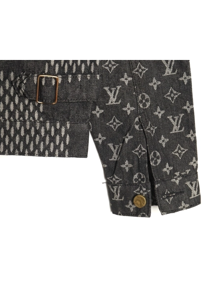 Louis Vuitton checkered floral denim longsleeved jacket TSK1,Cheap Replica Reps Louis Vuitton