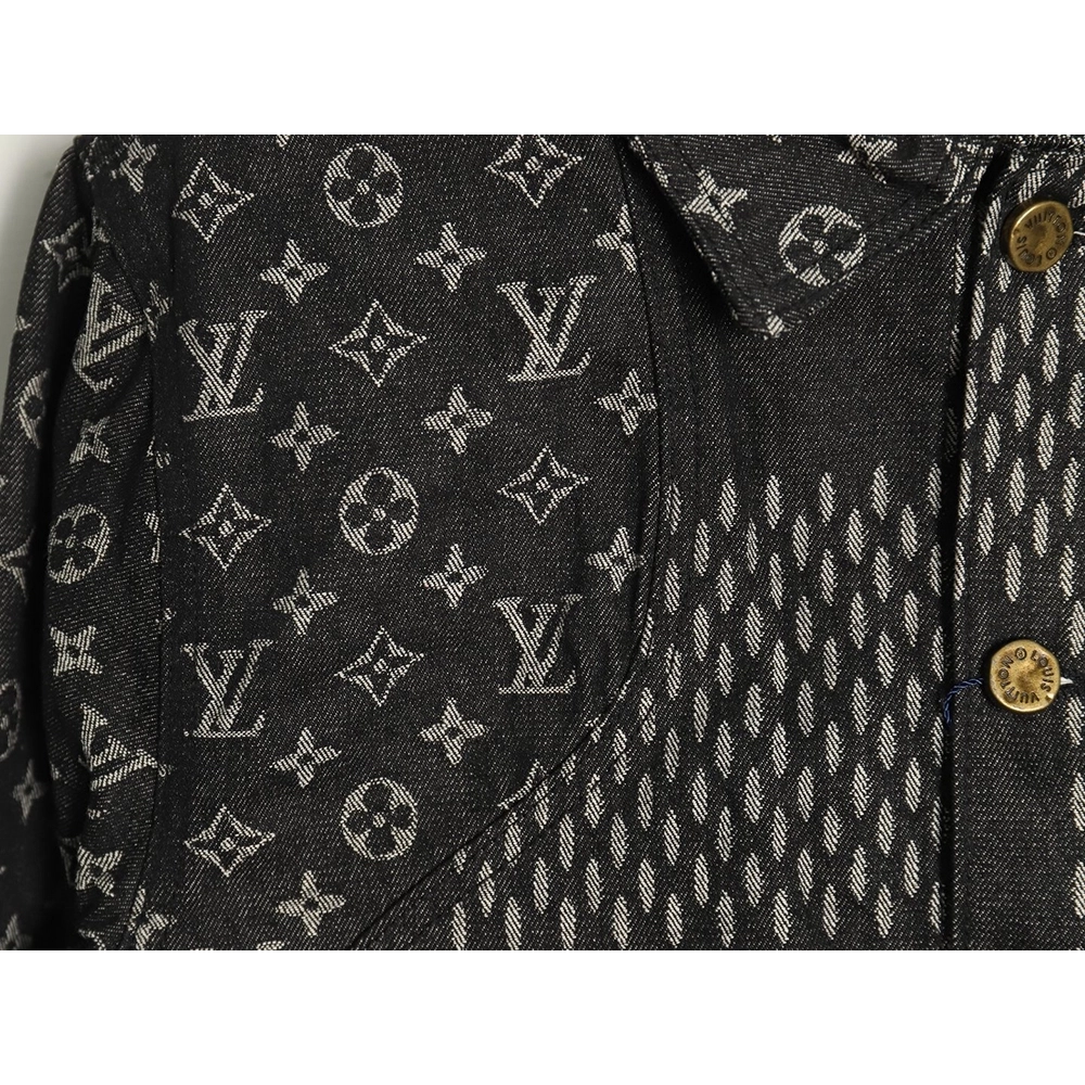 Louis Vuitton checkered floral denim longsleeved jacket TSK1,Cheap Replica Reps Louis Vuitton