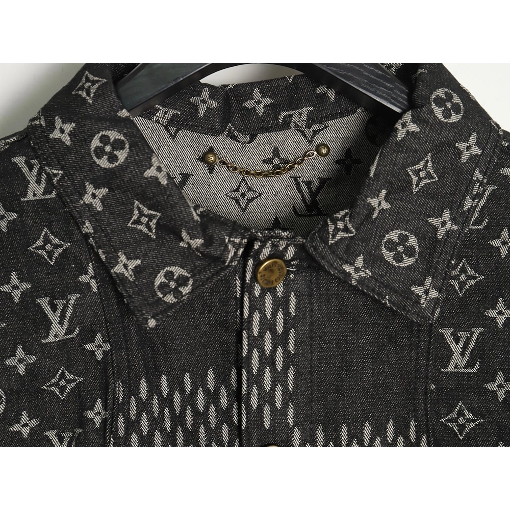 Louis Vuitton checkered floral denim longsleeved jacket TSK1,Cheap Replica Reps Louis Vuitton