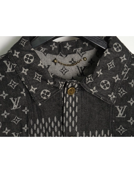 Louis Vuitton checkered floral denim longsleeved jacket TSK1,Cheap Replica Reps Louis Vuitton