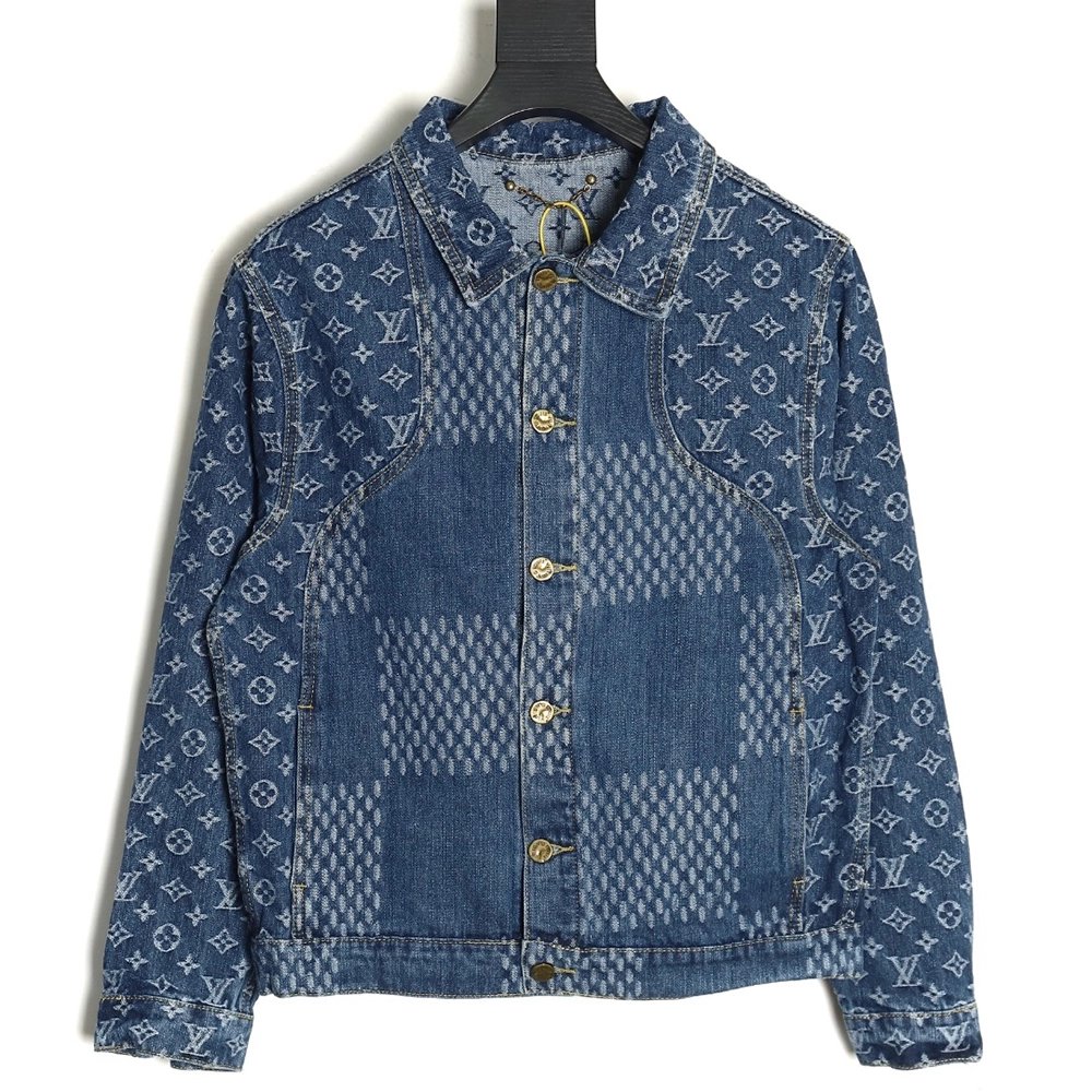 Louis Vuitton checkered floral denim longsleeved jacket,Cheap Replica Reps Louis Vuitton