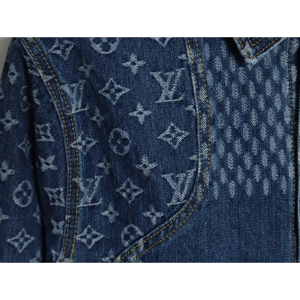Louis Vuitton checkered floral denim longsleeved jacket,Cheap Replica Reps Louis Vuitton