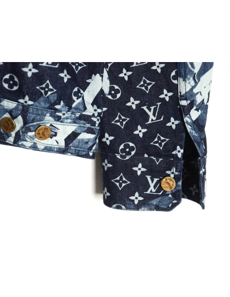 Louis Vuitton classic monogram peak collar blue denim jacket,Cheap Replica Reps Louis Vuitton