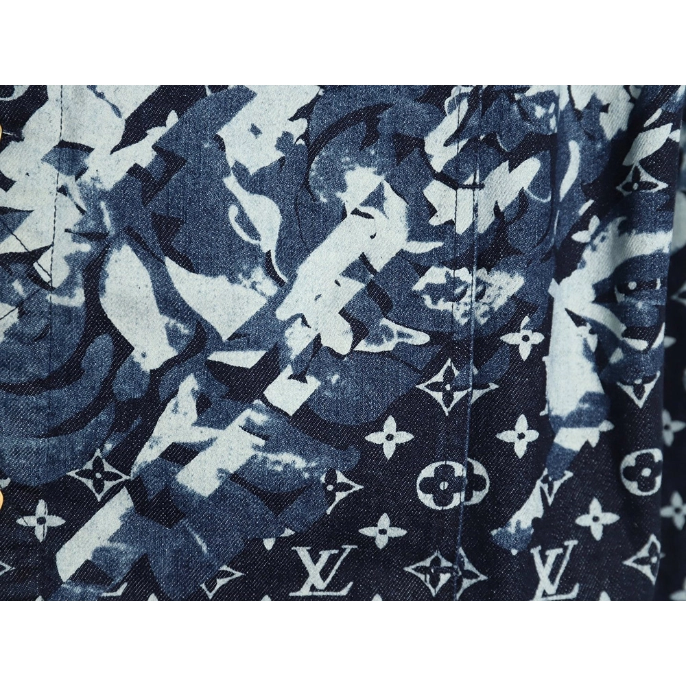 Louis Vuitton classic monogram peak collar blue denim jacket,Cheap Replica Reps Louis Vuitton