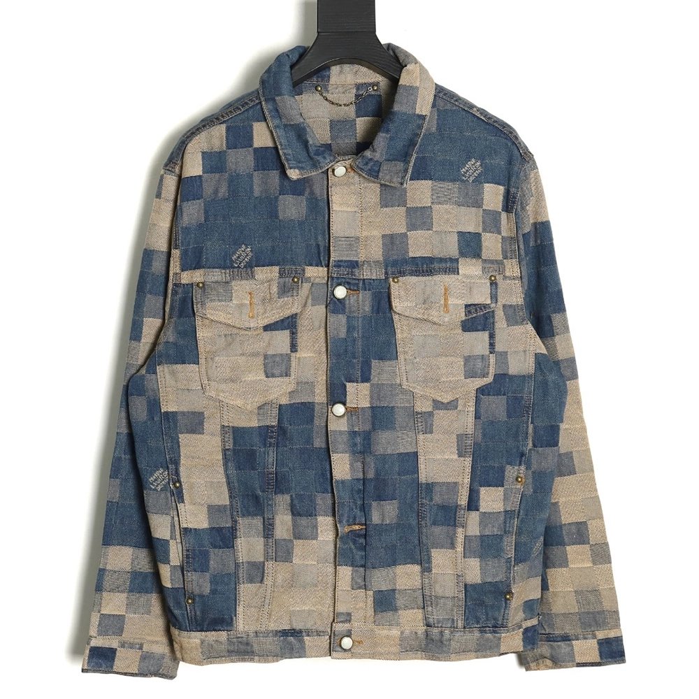 Louis Vuitton Pixel Checkerboard Denim Jacket 4652,Cheap Replica Reps Louis Vuitton
