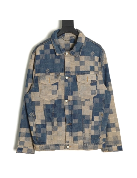 Louis Vuitton Pixel Checkerboard Denim Jacket 4652,Cheap Replica Reps Louis Vuitton