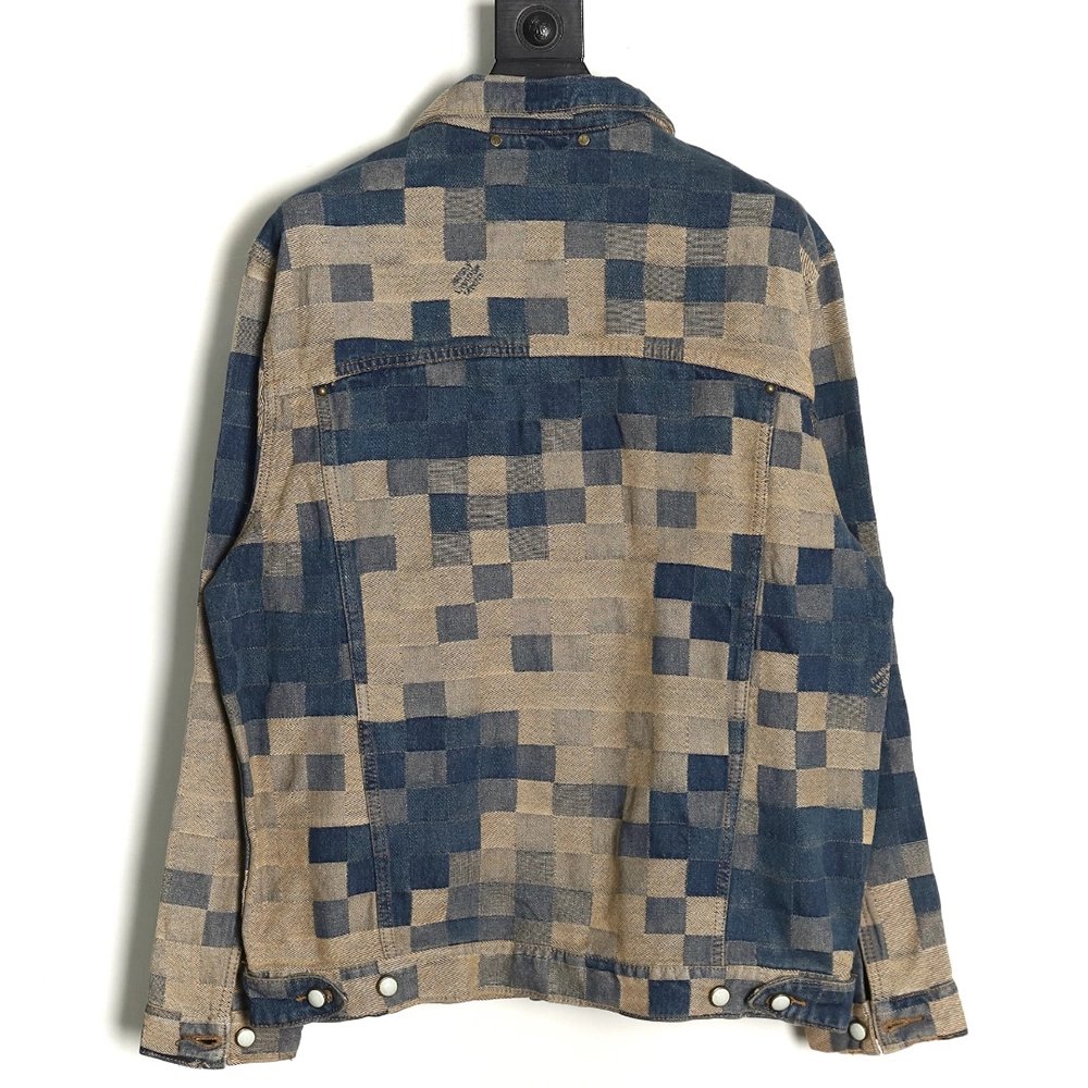 Louis Vuitton Pixel Checkerboard Denim Jacket 4652,Cheap Replica Reps Louis Vuitton