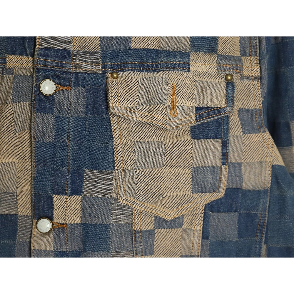 Louis Vuitton Pixel Checkerboard Denim Jacket 4652,Cheap Replica Reps Louis Vuitton