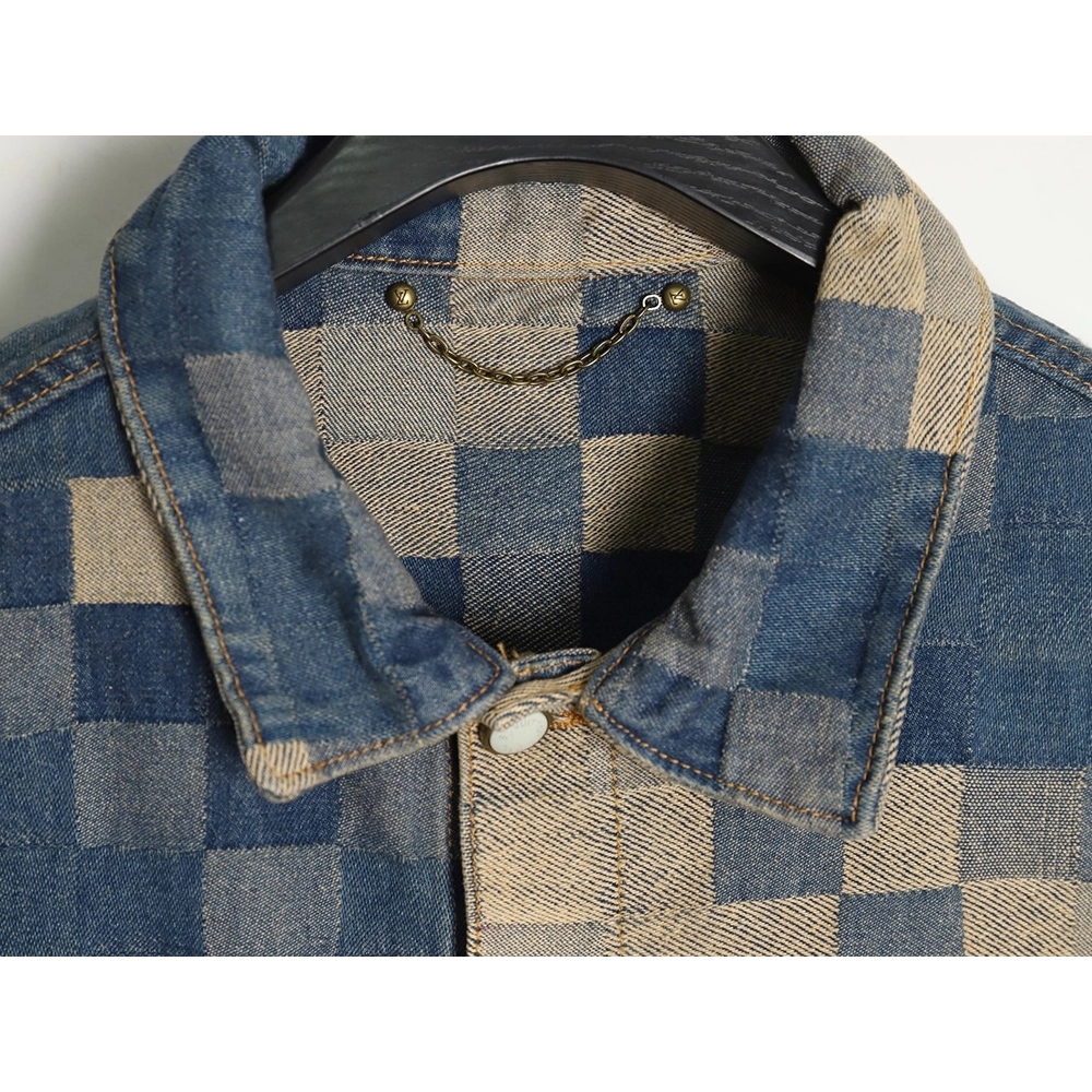 Louis Vuitton Pixel Checkerboard Denim Jacket 4652,Cheap Replica Reps Louis Vuitton