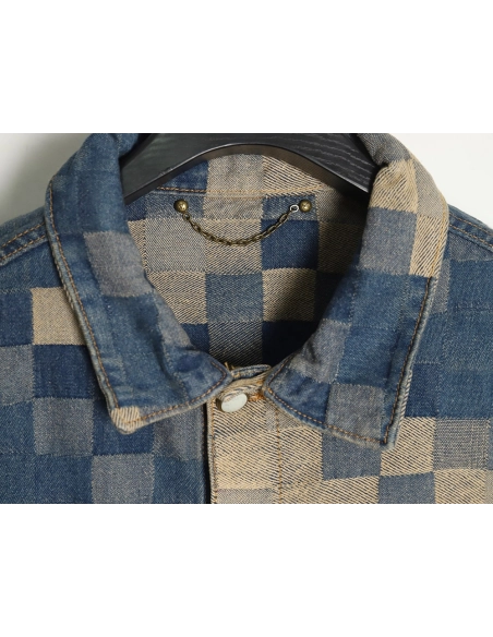Louis Vuitton Pixel Checkerboard Denim Jacket 4652,Cheap Replica Reps Louis Vuitton