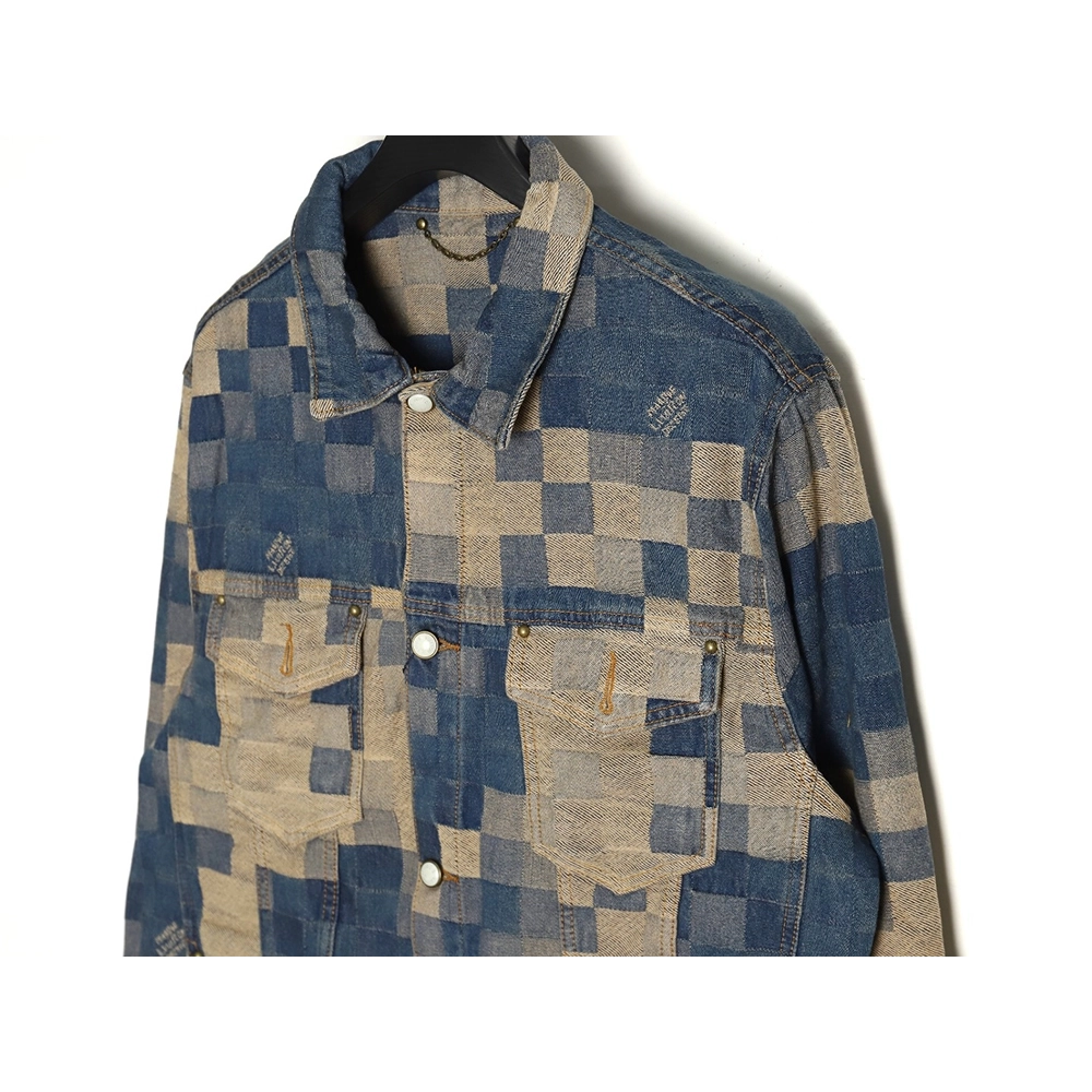 Louis Vuitton Pixel Checkerboard Denim Jacket 4652,Cheap Replica Reps Louis Vuitton