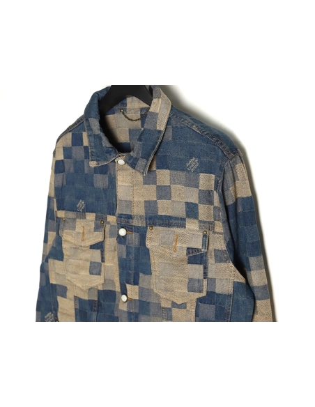 Louis Vuitton Pixel Checkerboard Denim Jacket 4652,Cheap Replica Reps Louis Vuitton