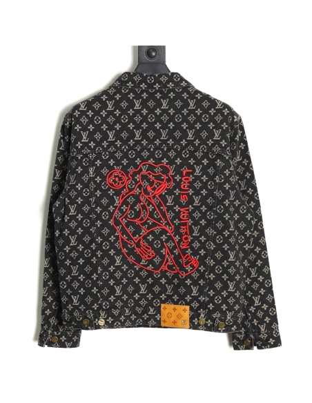 Louis Vuitton monogram print distressed denim jacket,Cheap Replica Reps Louis Vuitton