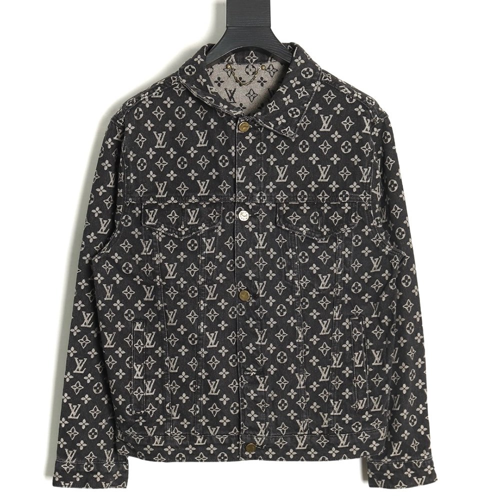 Louis Vuitton monogram print distressed denim jacket,Cheap Replica Reps Louis Vuitton