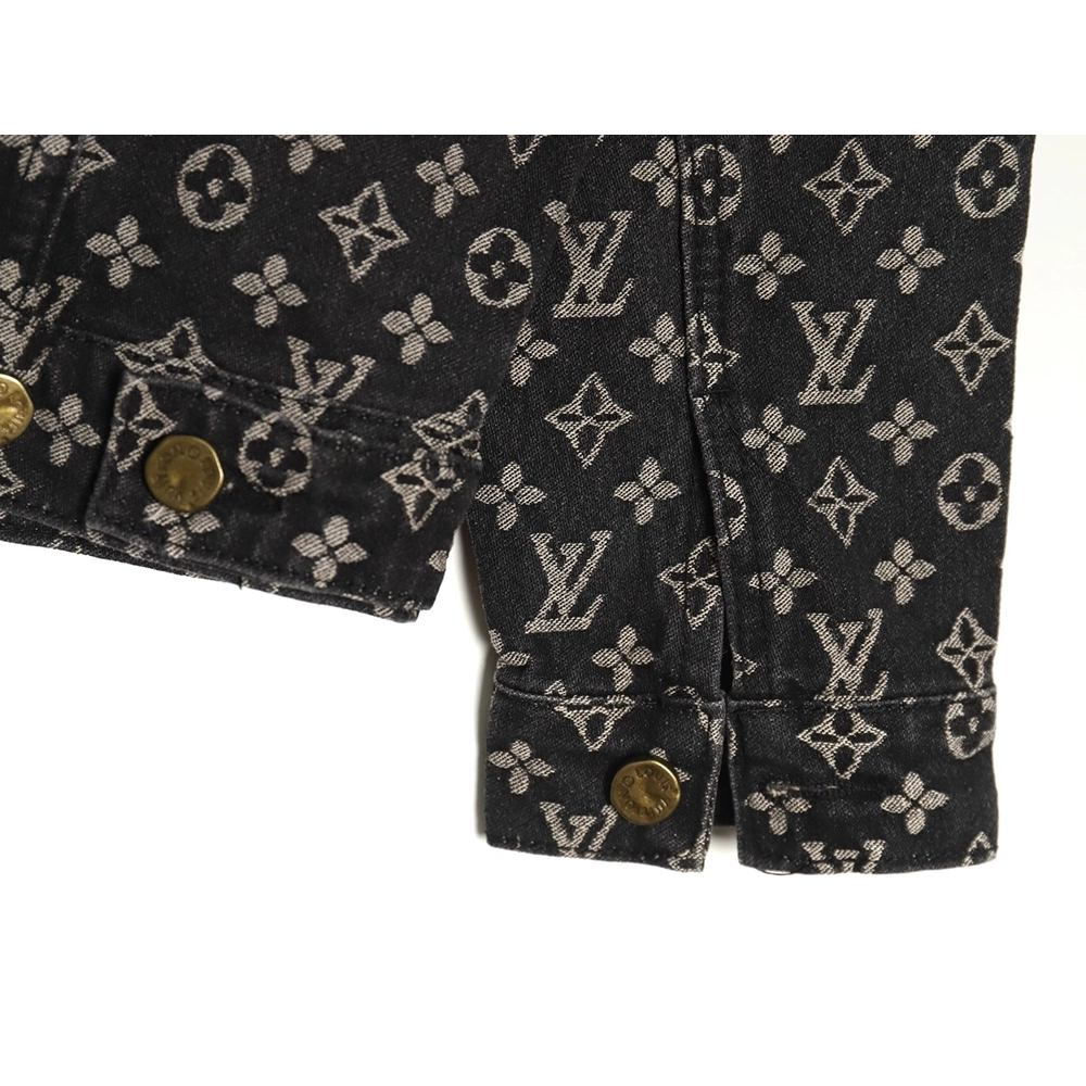 Louis Vuitton monogram print distressed denim jacket,Cheap Replica Reps Louis Vuitton