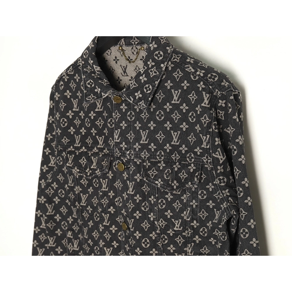 Louis Vuitton monogram print distressed denim jacket,Cheap Replica Reps Louis Vuitton