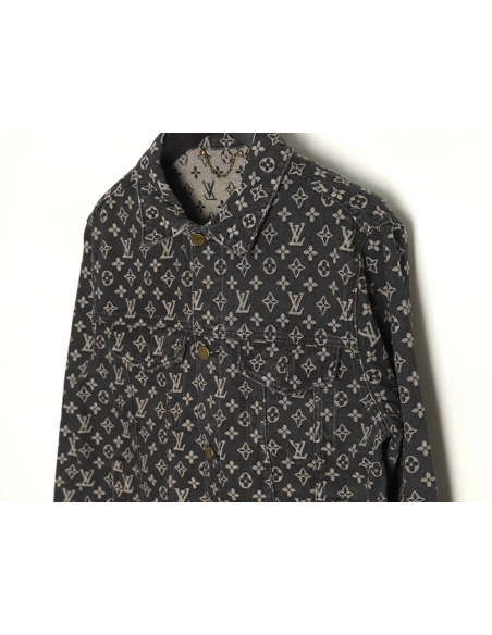 Louis Vuitton monogram print distressed denim jacket,Cheap Replica Reps Louis Vuitton