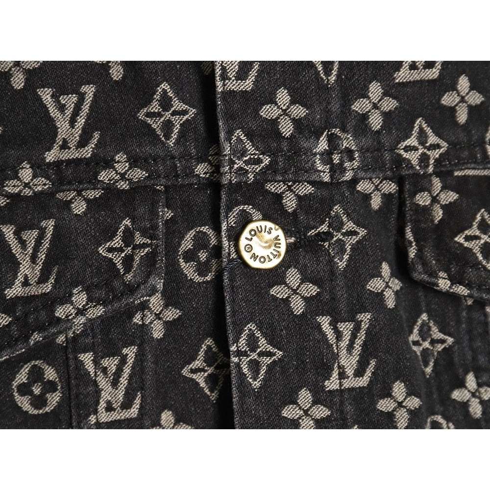 Louis Vuitton monogram print distressed denim jacket,Cheap Replica Reps Louis Vuitton