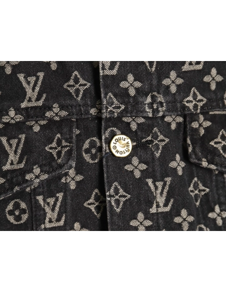 Louis Vuitton monogram print distressed denim jacket,Cheap Replica Reps Louis Vuitton
